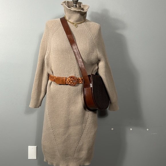Tan Color Mock Neck Drop Shoulder Sweater Knit Dress sz M- L - Picture 3 of 17